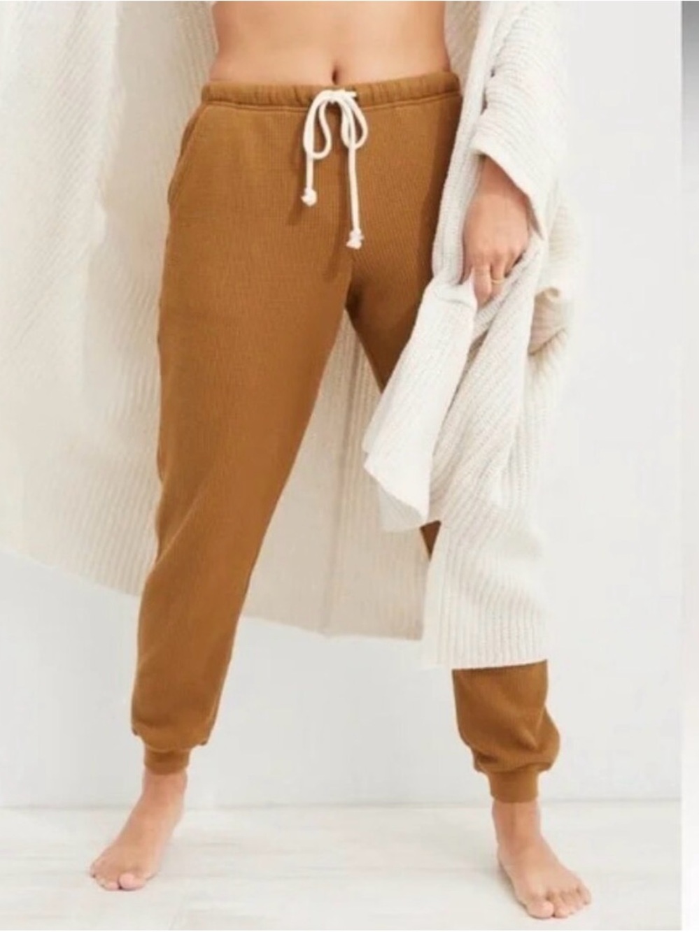 aerie waffle Jogger Pants in Camel Brown/deep mustard